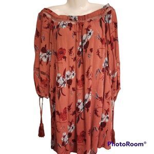Skies are blue off the shoulder babydoll dress with tassel sleeve